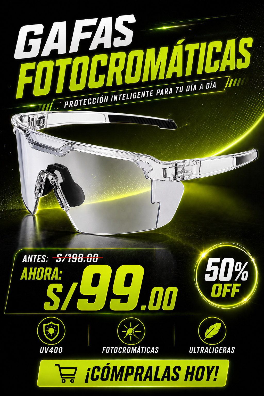 Gafas Fotocromáticas UV400 Pro™ – Protección, Comodidad y Visión Clara